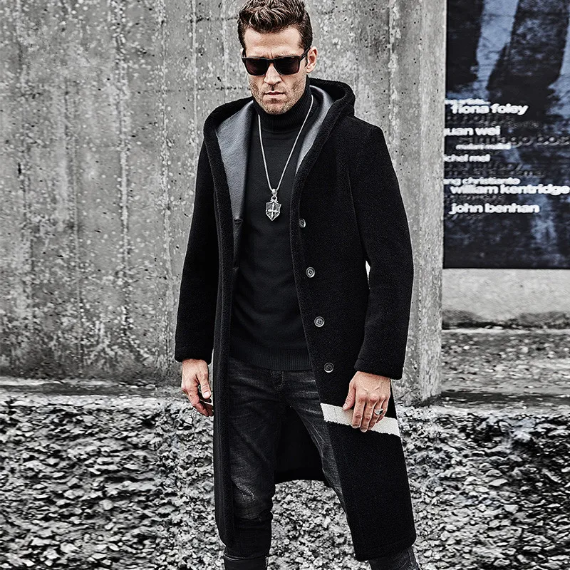 Мужская куртка из овечьей кожи с двусторонней подкладкой длинная 2020 | одежда