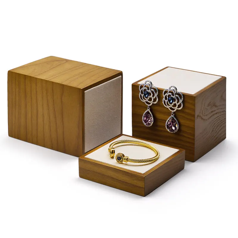 

Oirlv New Solid Wood Jewelry Display Stand Set with 3 pcs with Microfiber Ring Earring Bracelet Bangle Holder Exhibition