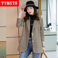 s 4xl womens suit autumn and winter new temperament lattice long sleeved professional lady jacket office high quality