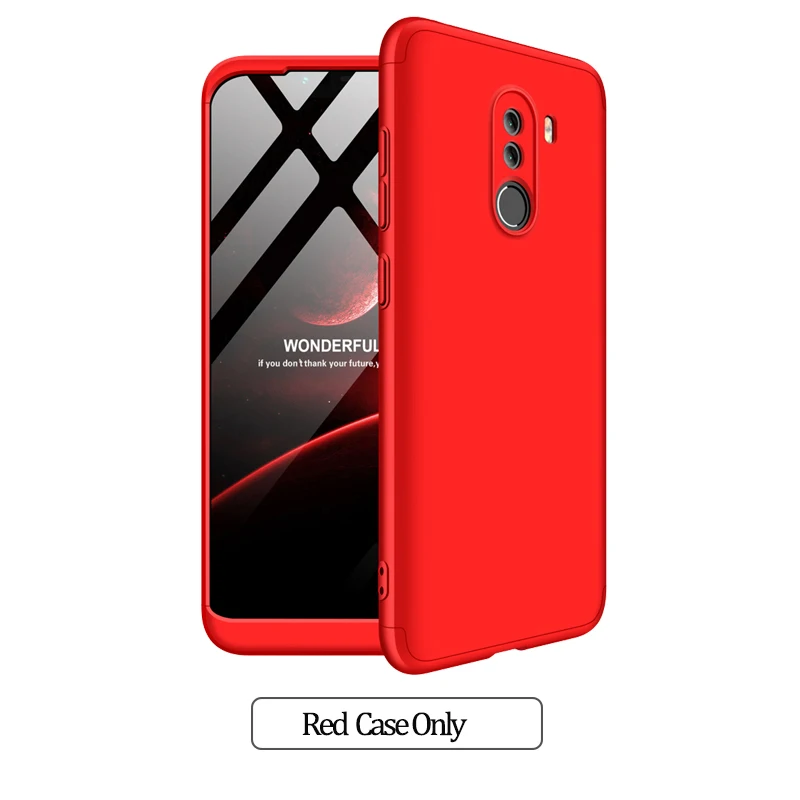 Red Case Only 3-в-1 Стекло+ бронированный чехол для телефона xiaomi pocophone F1 case 360 Жесткий ПК анти-противоударный бампер чехол pocofone f1 оригинальным стеклянным корпусом xiaomi pocophone f1 чехол на Покофон Ф1 чехол - Цвет: Red Case Only
