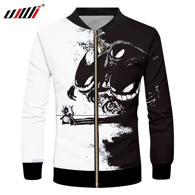 Мужская куртка на молнии UJWI черно-белая Свободная большого размера с длинным