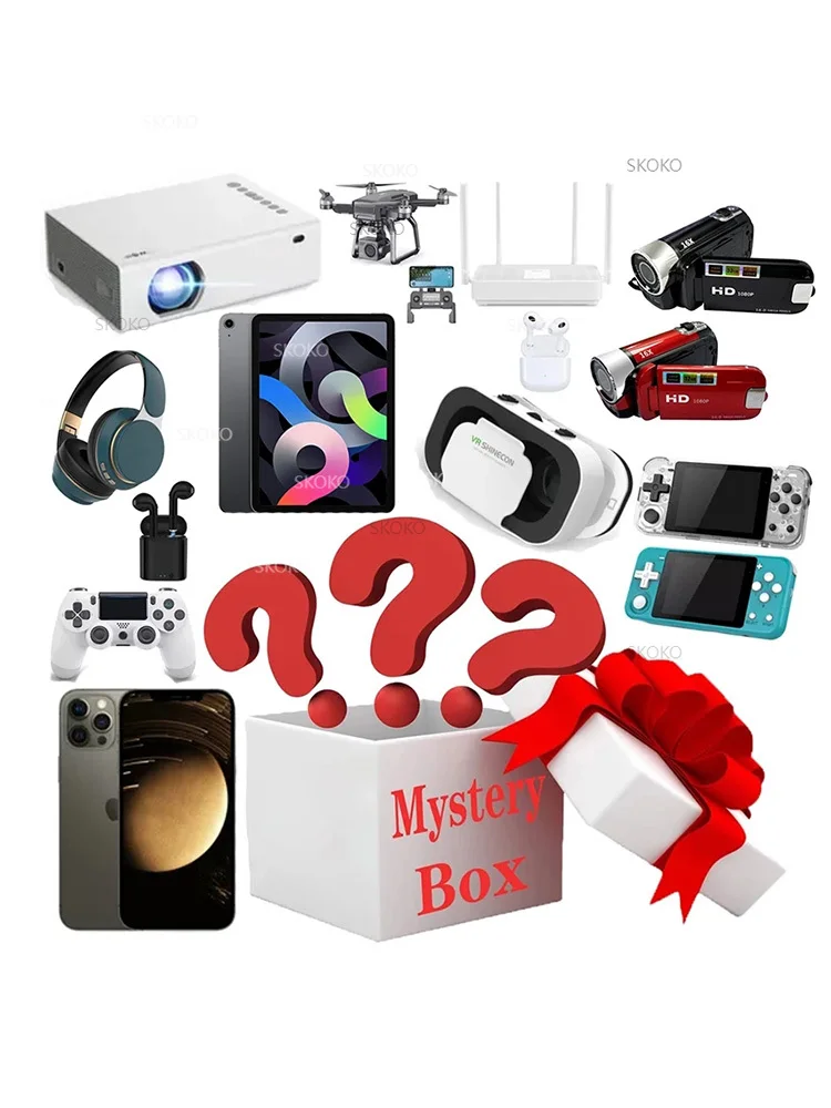 

Новогодние подарки 2022 коробка на удачу таинственность 100% сюрприз Высококачественная подарочная Электроника геймпады цифровые камеры Ново...