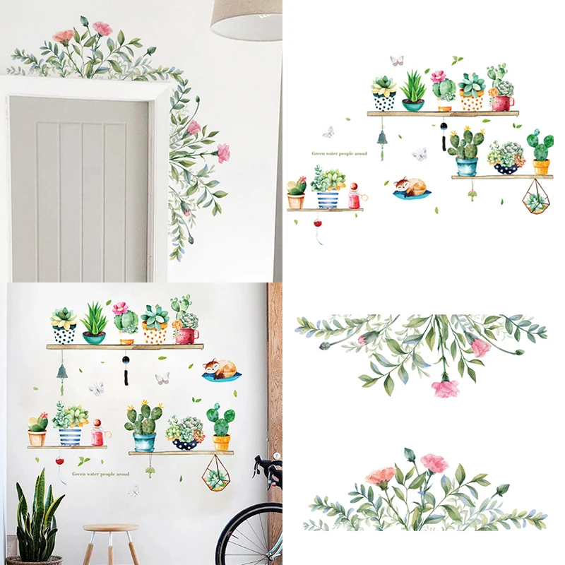 Green Leaves Wall Stickers for Bedroom Living room Dining Kitchen Kids DIY Vinyl Decals Door Murals Home Decor | Дом и сад