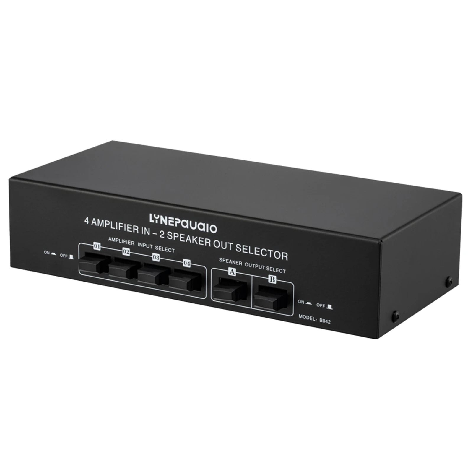 

4 In 2 Out Audio Switcher Audio Signal Selector Distributor Splitter Box with Banana Jacks Independent Control Switch