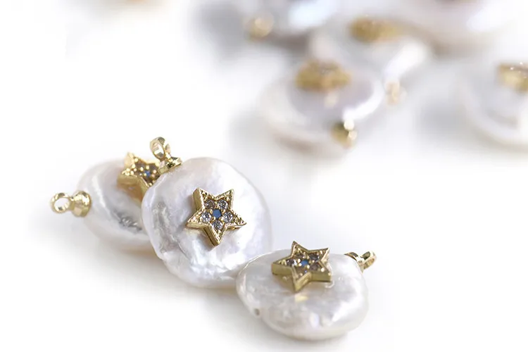 

white coin freshwater pearl coin unique zircon pendant for DIY jewelry making loose beads FPPJ wholesale nature