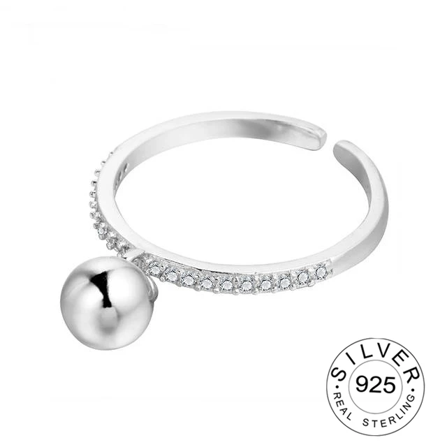 

925 Sterling Silver Crystal Bell Beads Rings for Women Adjustable Size Ring Fashion Jewelry