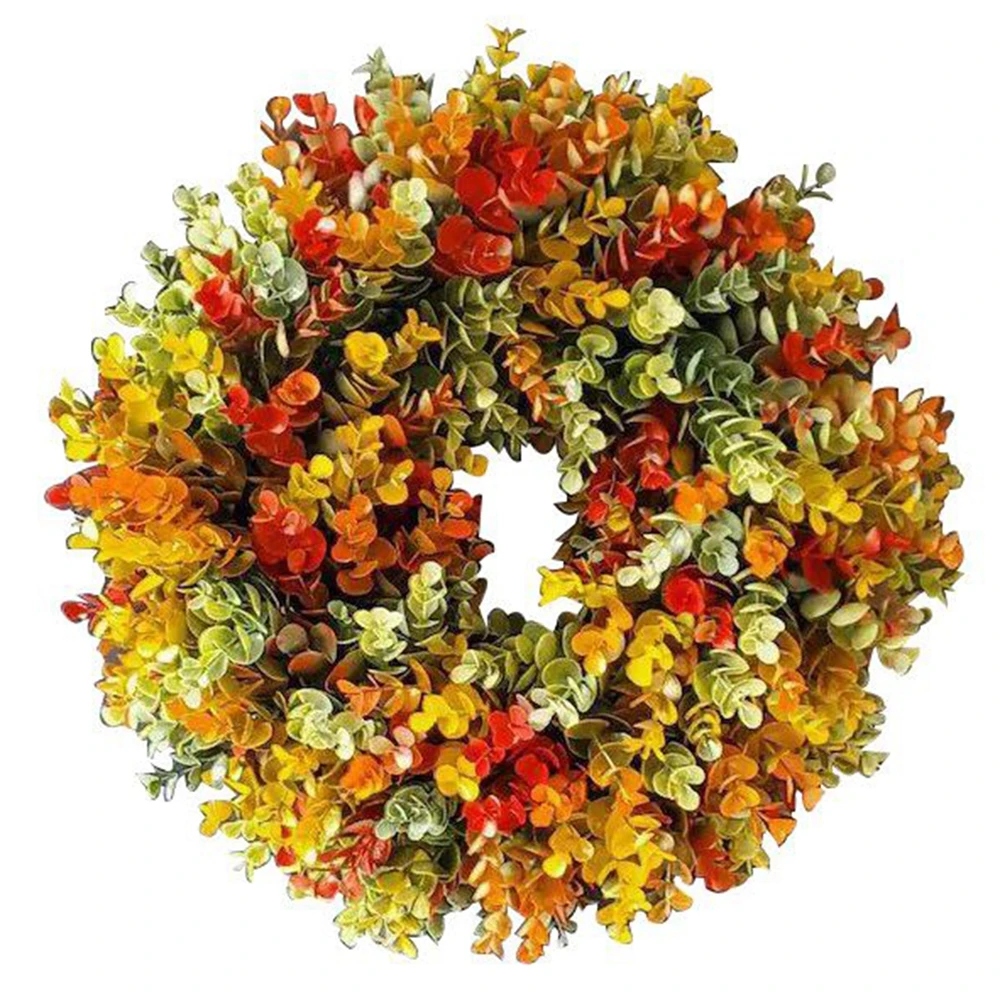 

35CM Fall Front Door Eucalyptus Wreath Thanksgiving Fall Artificial Round Wreaths Farmhouse Hanging Decoration