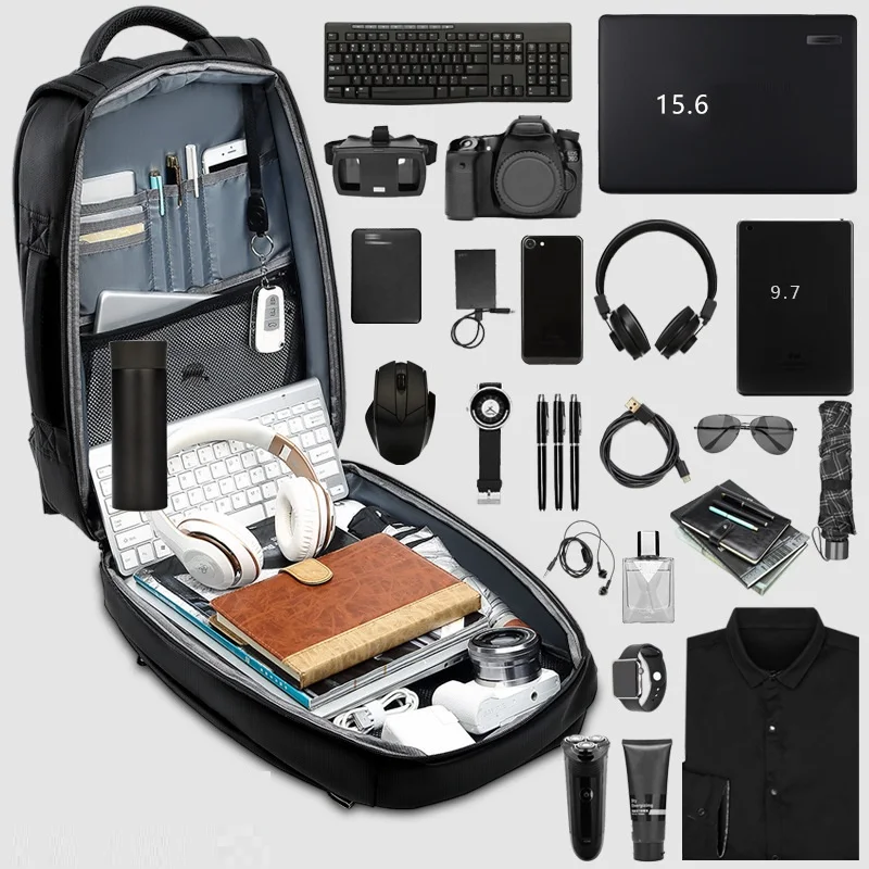 

Outdoor Waterproof Backpack usb Charging 15.6 Back pack Men's Travel Notebook bag male black Oxford Cloth
