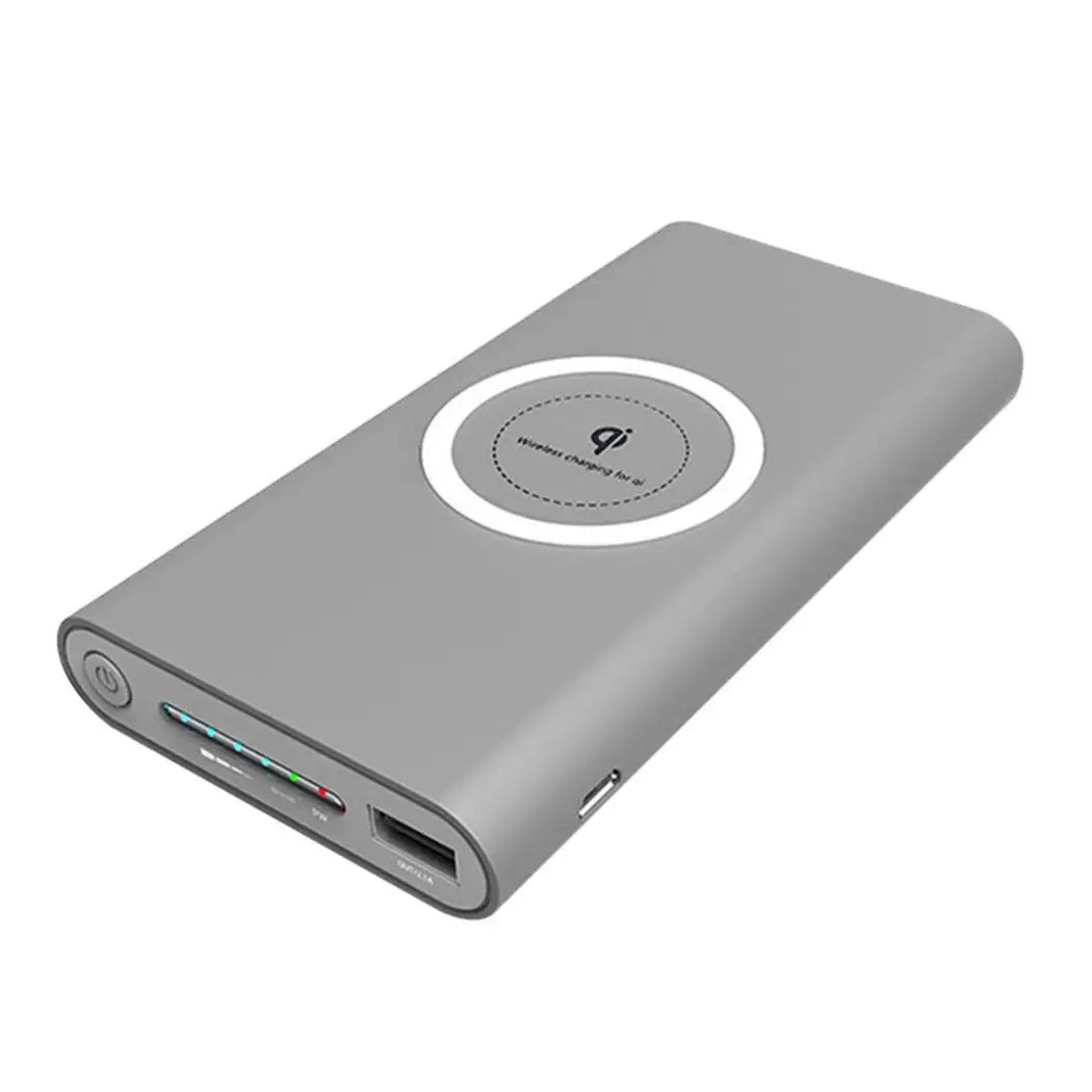 Банк питания 10000mah QI Беспроводное зарядное устройство портативное мобильное Powebank
