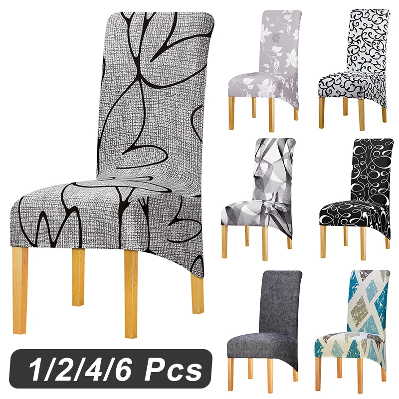 Funda para silla con respaldo largo de 1/2/4/6 piezas, cubierta elástica estampada para asiento de cocina, para sala de estar, hogar, Navidad, comedor