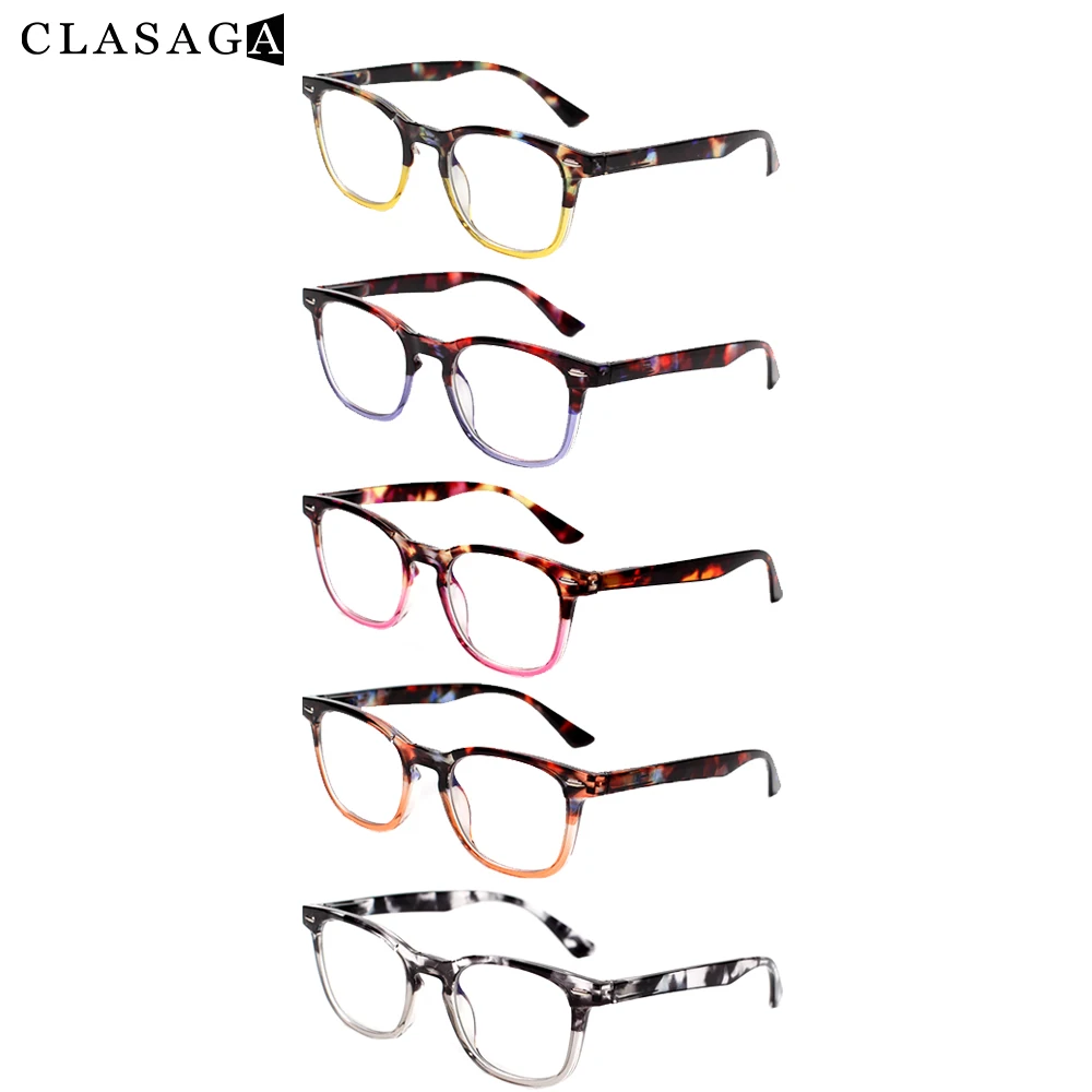 CLASAGA 5 Pack Classic Retro Spring Hinge Reading Glasses Men Women HD Comfortable Reader Diopter+1.0+2.0+3.0+4.0+5.0+6.0