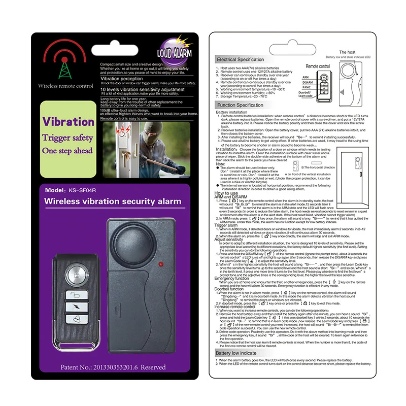 

Home Security Wireless Remote Control Vibration Motorcycle Bike Door Window Detector Burglar Alarm