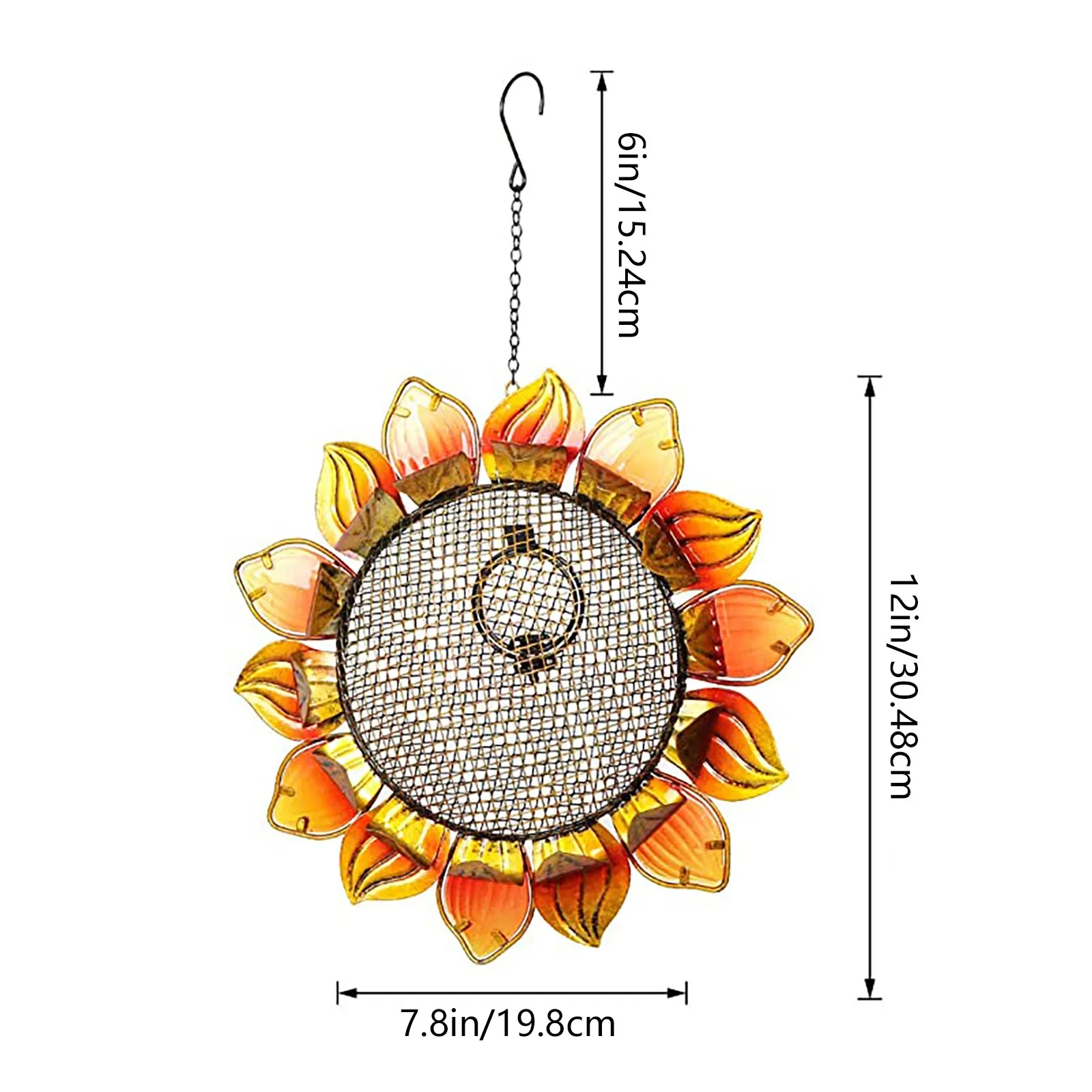 

Wild Bird Feeders 14" Metal Sunflower Outdoor Bird Breeders Can Hang in Patio Garden Trees with Hook for Garden Yard Decoration