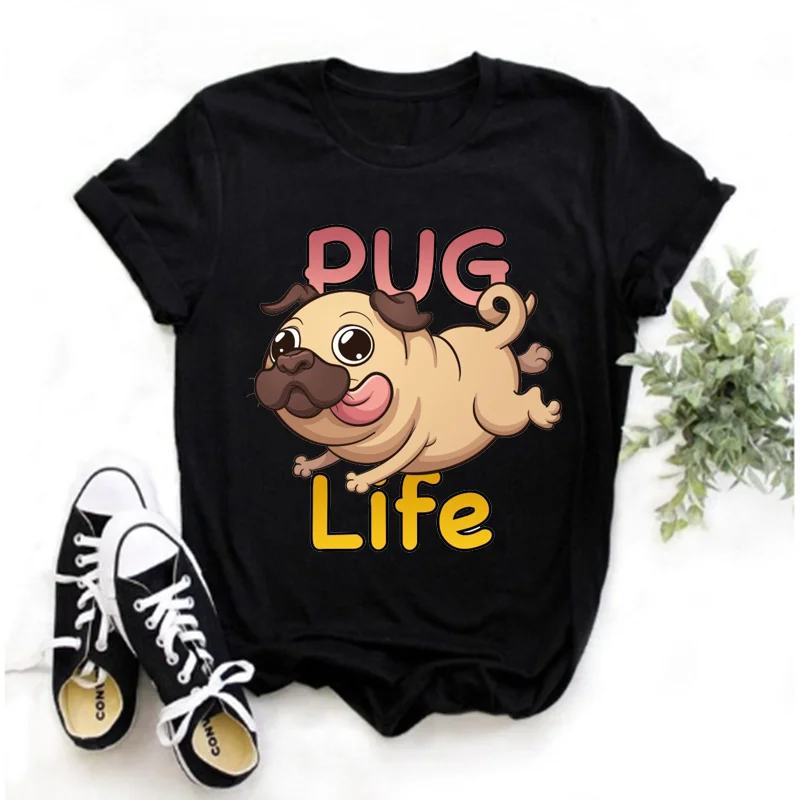 Camiseta с принтом собаки мопса для женщин Remera De манга Corta Ropa Ulzzang Harajuku Para Mujer - купить
