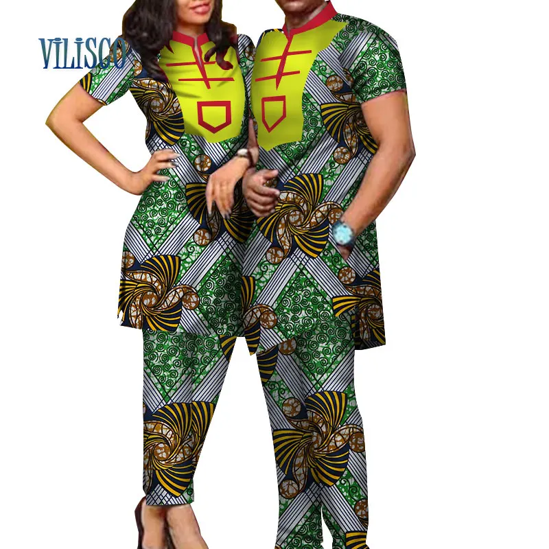 2019 весенний Африканский принт базин богатый топ и брюки наборы для пары одежда