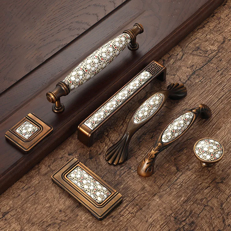 Антикварные Бронзовые керамические ручки для шкафов винтажные ящиков Ручки