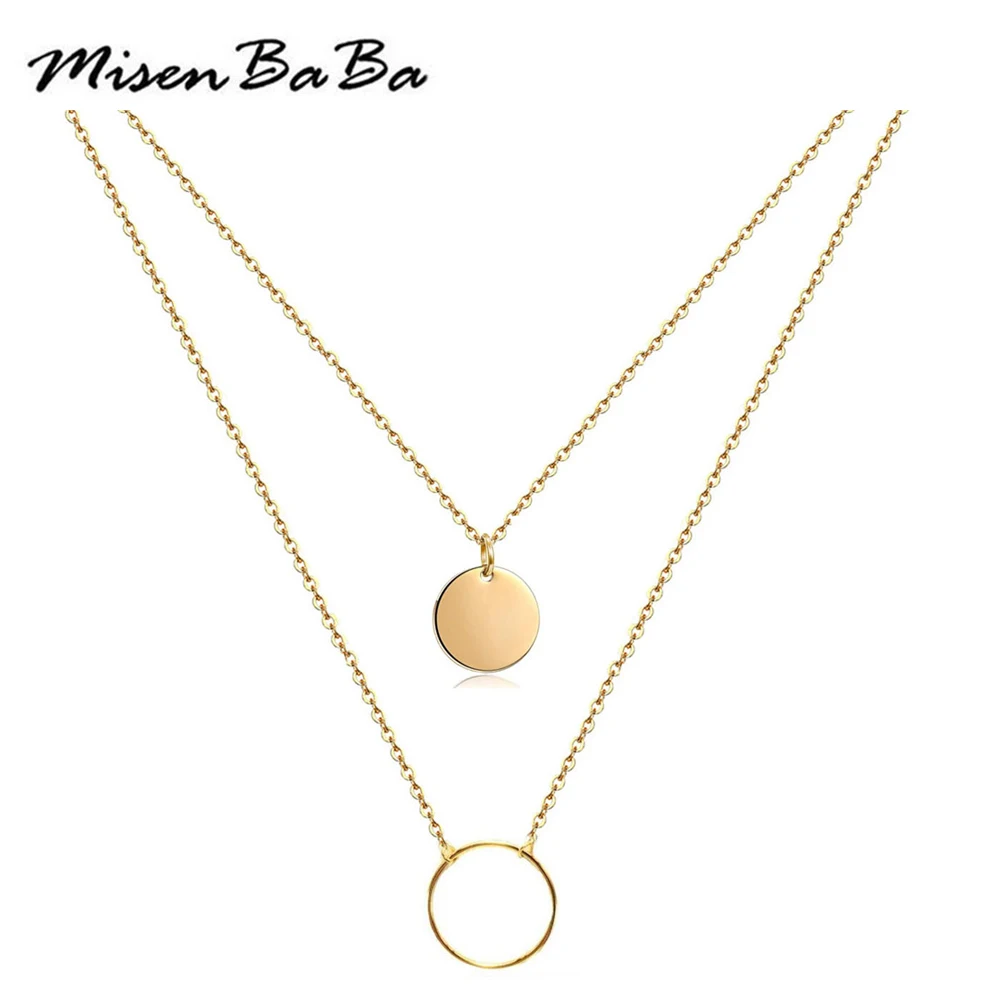 

MisenBaBa Multilayer Stainless Steel Disc Coin Choker Necklace For Woman Handmade Jewelry Gift
