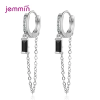 prevent allergy 925 sterling silver tassel earrings for women fashion long chain hoop earrings clear zircon jewelry