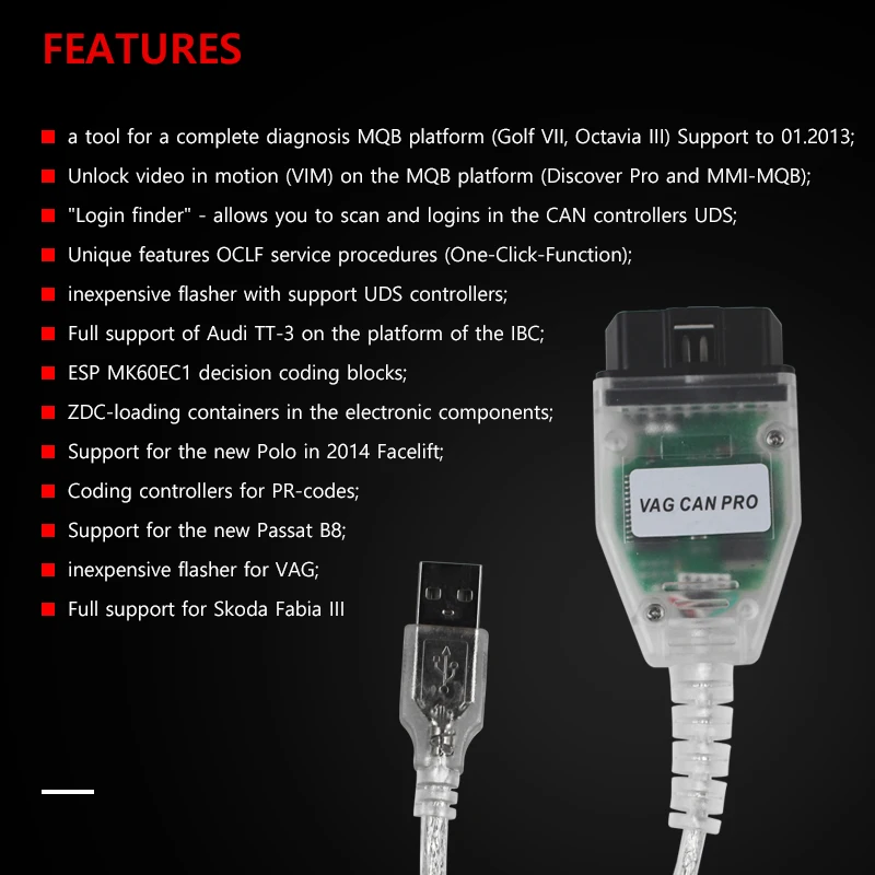 VAG CAN PRO V5.5.1FTDI FT245RL Chip VCP OBD2 vag can pro Diagnostic support BUS+UDS+K-Line | Tools