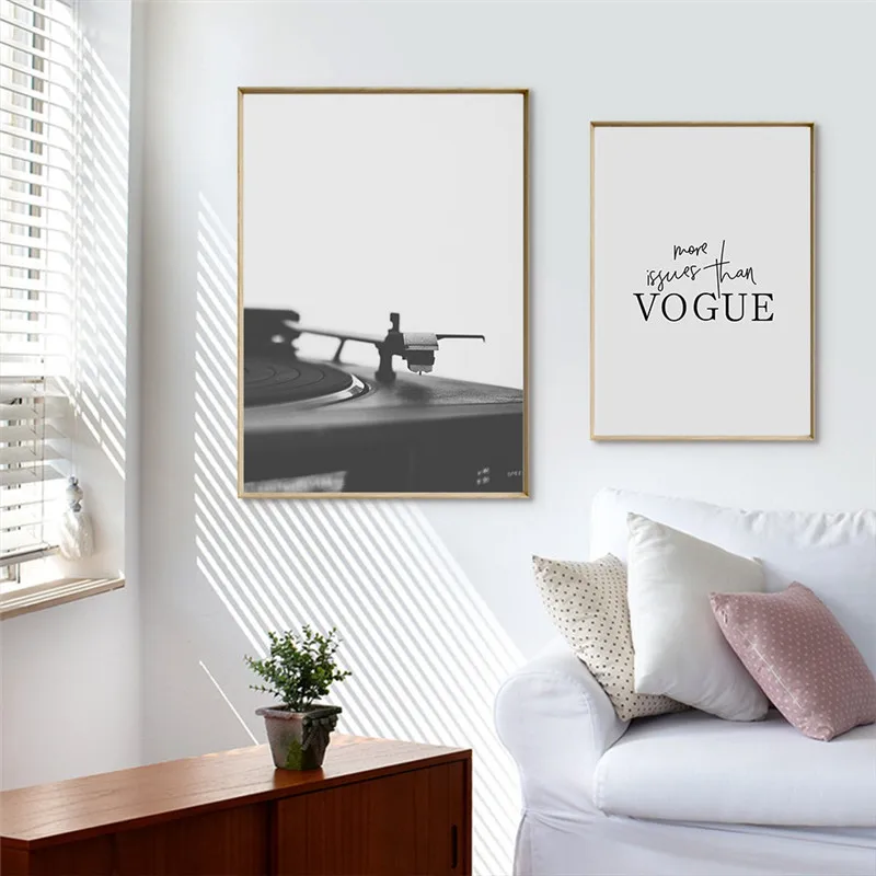 

Nordic Vintage Vogue Quotes Wall Art Poster Black Retro Phonograph Canvas Print Painting Minimalism Pictures For Home Decor