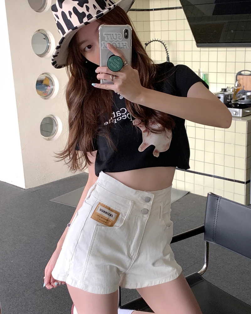 

S-XL 2Colors women's denim shorts high waist female casual summer ladies A line Wide Leg Hot shorts jeans for womens (78702)