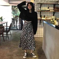 flower pattern casual fresh loose basic simple college wind 2021 summer chiffon female women new arrival a line skirts