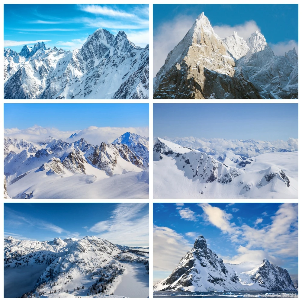 

Laeacco Mountain Snow Winter Blue Sky Cloudy Natural Scenic View Photo Background Photography Backdrop Photocall Photo Studio