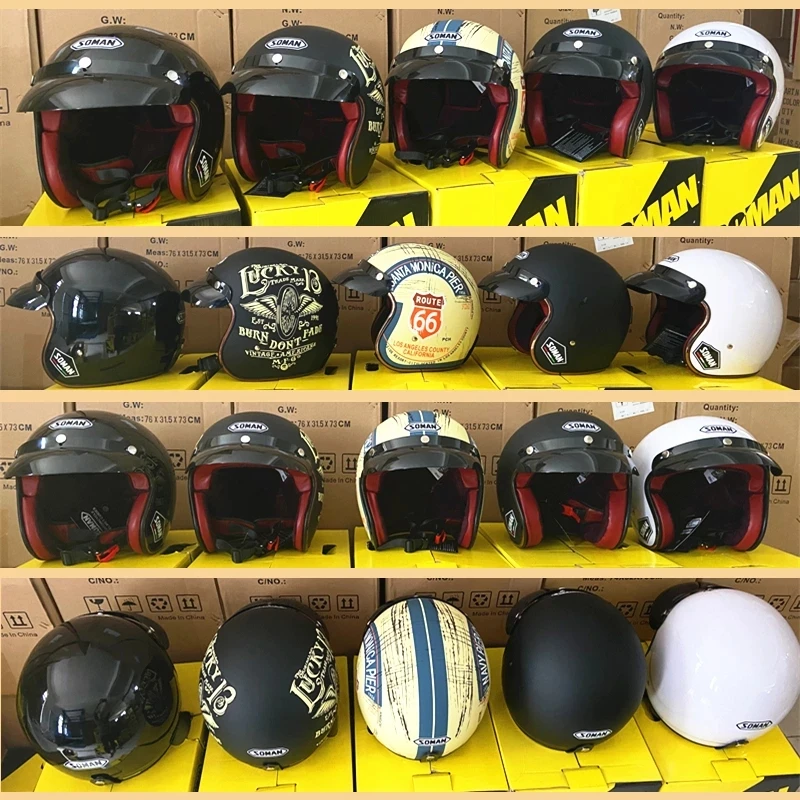 

Scooter Retro Helmet Motorcycle Open Face Helmet Leather Scooter Helmets 3/4 Chopper Casco Moto Vespa Vintage Motorcycle Helmets
