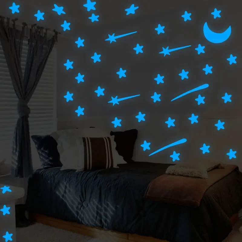 1set Glow In The Dark Sticker Toys Luminous Star Moon Meteor DIY Phosphorescent Wall Stickers for Baby Bedroom Home Decor | Дом и сад