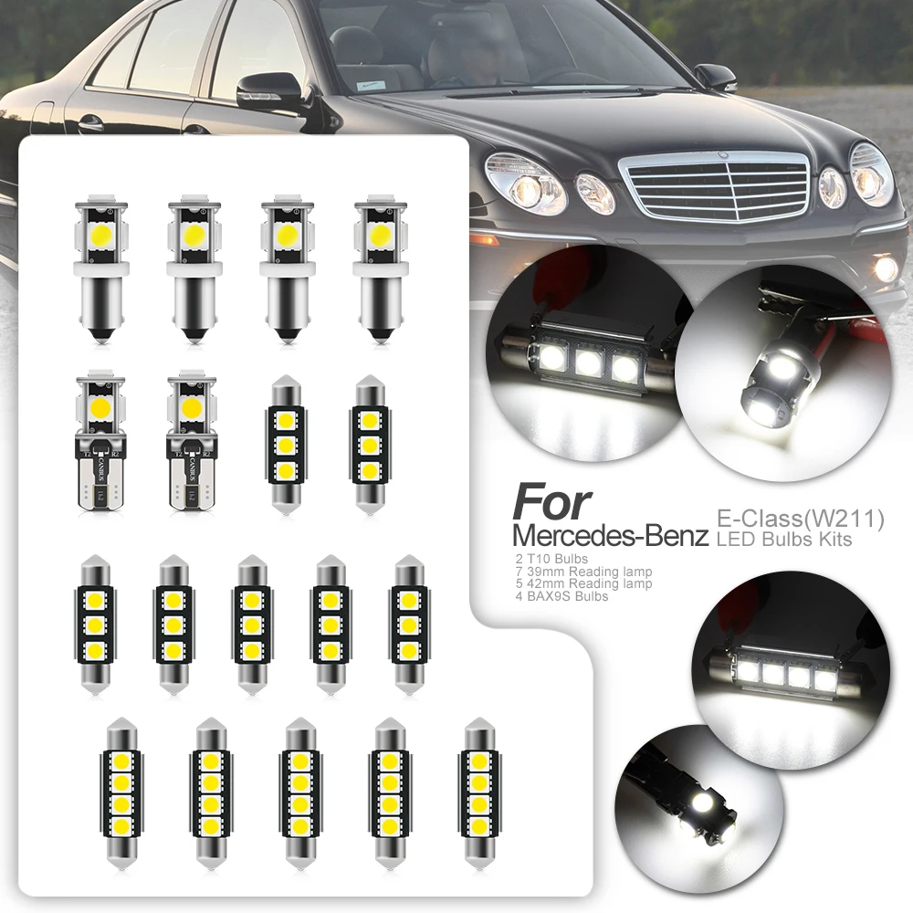 

17pcs Canbus White Car LED Light Bulbs Interior Package Kit For 2002-2007 Mercedes Benz E-Class W211 Map Dome Footwell Led Lamp