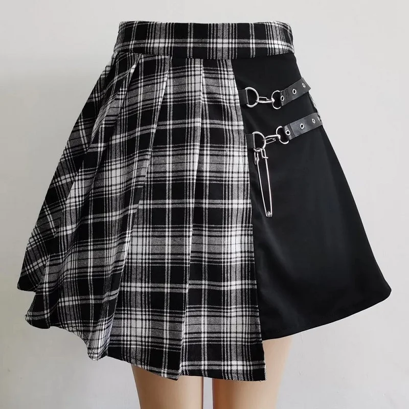 

Korean version of lattice irregular stitching simple street gothic pure color skirt sexy girl top clothing high street clothing