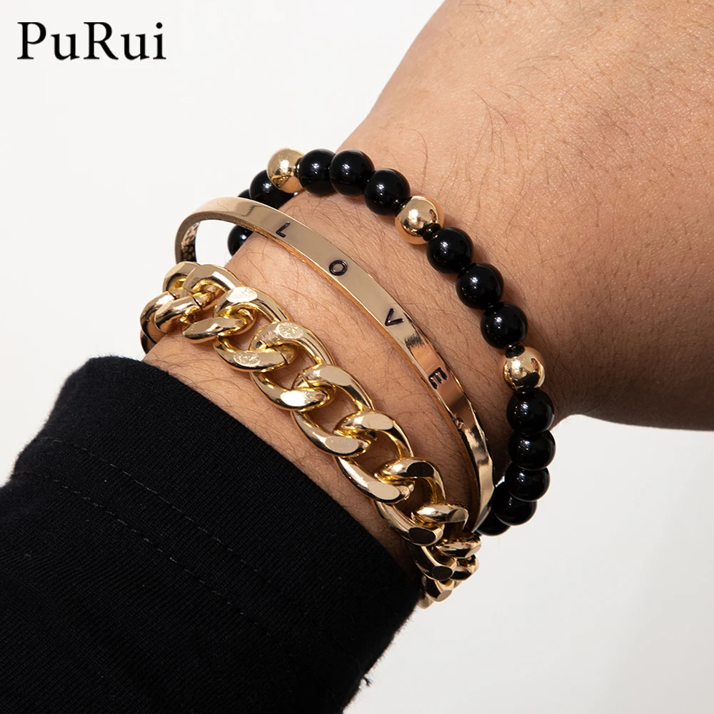 

Luxury 3pcs/set Bracelets on Hand for Women Men Link Chain Charm Bracelet Beads Chains Cuff Bracelet & Bangles Jewelry Pulseira