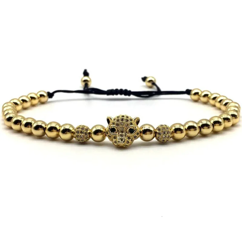 Мужской браслет в стиле панк с головой леопарда регулируемый бусинами форме