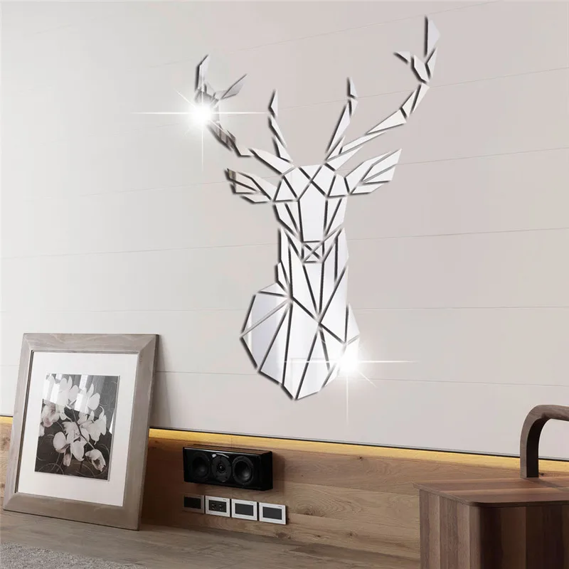 224-silver DIY Олень 3D Зеркало стикеры настенные акриловые стикеры декоративное искусство Настенный декор для детской комнаты Гостиная зеркало для домашнего интерьера стикер - Цвет: 224-silver