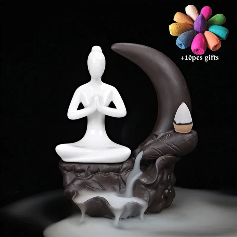 Подставка для благовоний в виде пруда с лунным светом йоги и девушек