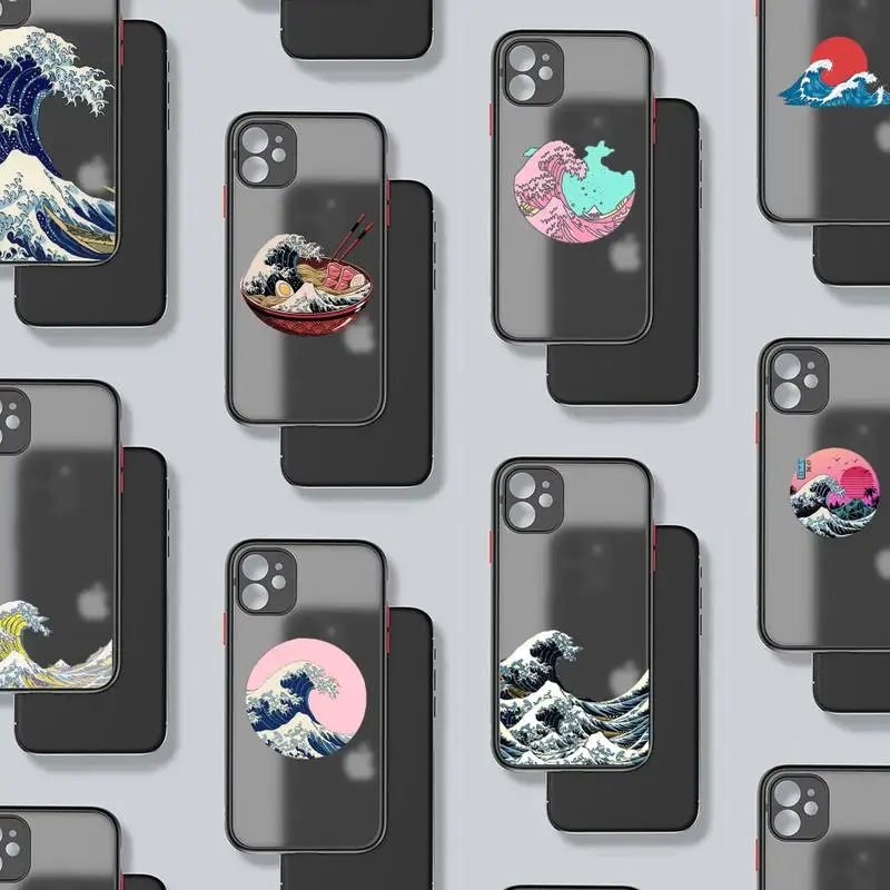 

The Big Wave of kanagawa Phone Case black matte transparent For iPhone 7 8 x xs xr 11 12 pro plus mini max Clear Funda