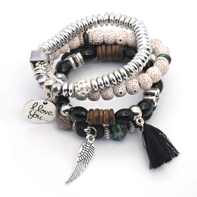 Женский многослойный браслет с подвеской в виде крыла ангела | Украшения и