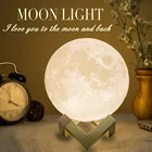 Светодиодный ночник с 3D рисунком Луны, перезаряжаемый светильник в виде Луны с сенсорным управлением, настольная лампа, светильник для детей, 3 цвета