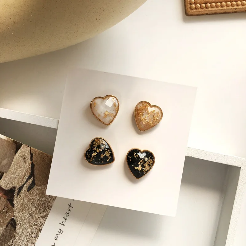 Корейские ювелирные изделия простой милый в форме сердца серьги Золотая фольга