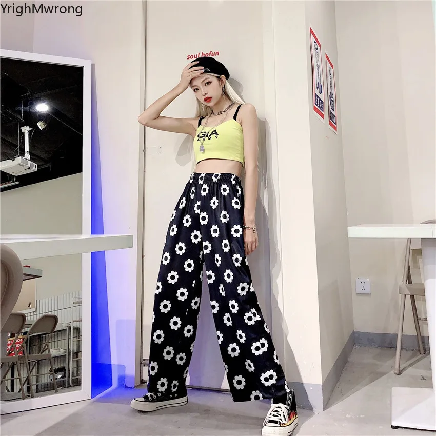 Оранжевый черный Дейзи на шнурке с ослабленной завышенной талией прямые широкие