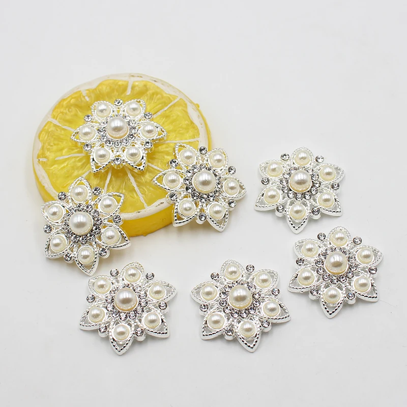

10Pcs 29MM New Metal Pearl Rhinestone Flower Clothing Buttons, DIY Hand-Sewing Decorative Jewelry Accessories Crafts