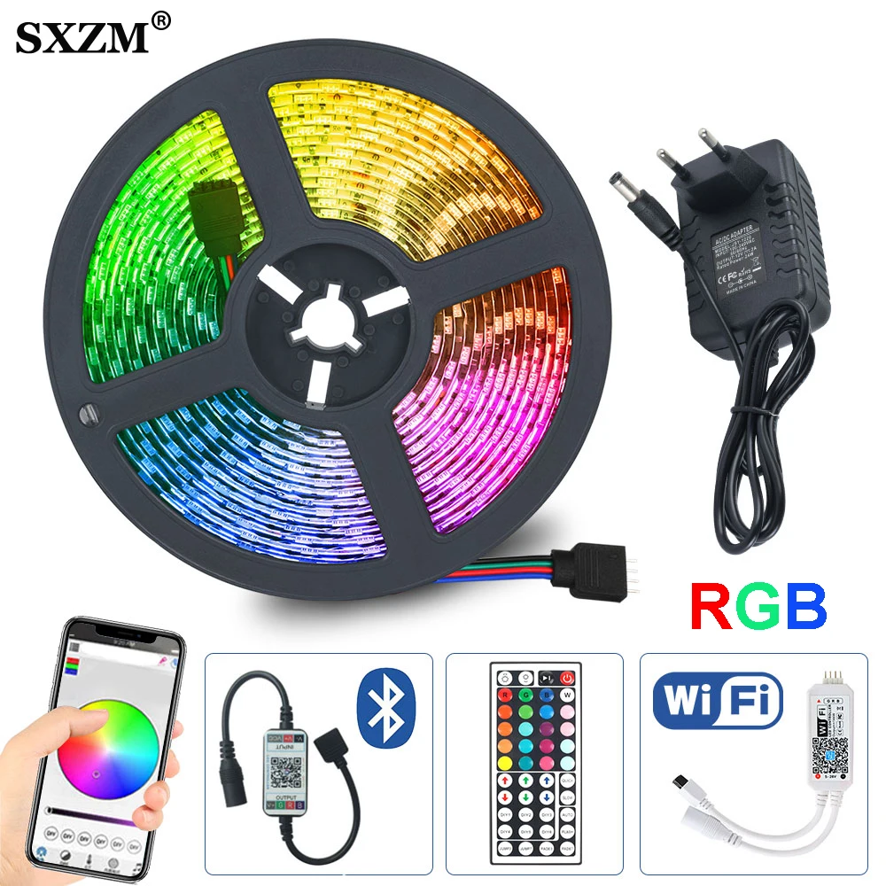 

RGB Светодиодная лента 5 м, 10 м, 15 м, водонепроницаемая светодиодная неоновая гибсветильник 5050, 12 В постоянного тока, 60 светодиодов/м, лента, Wi-Fi,...