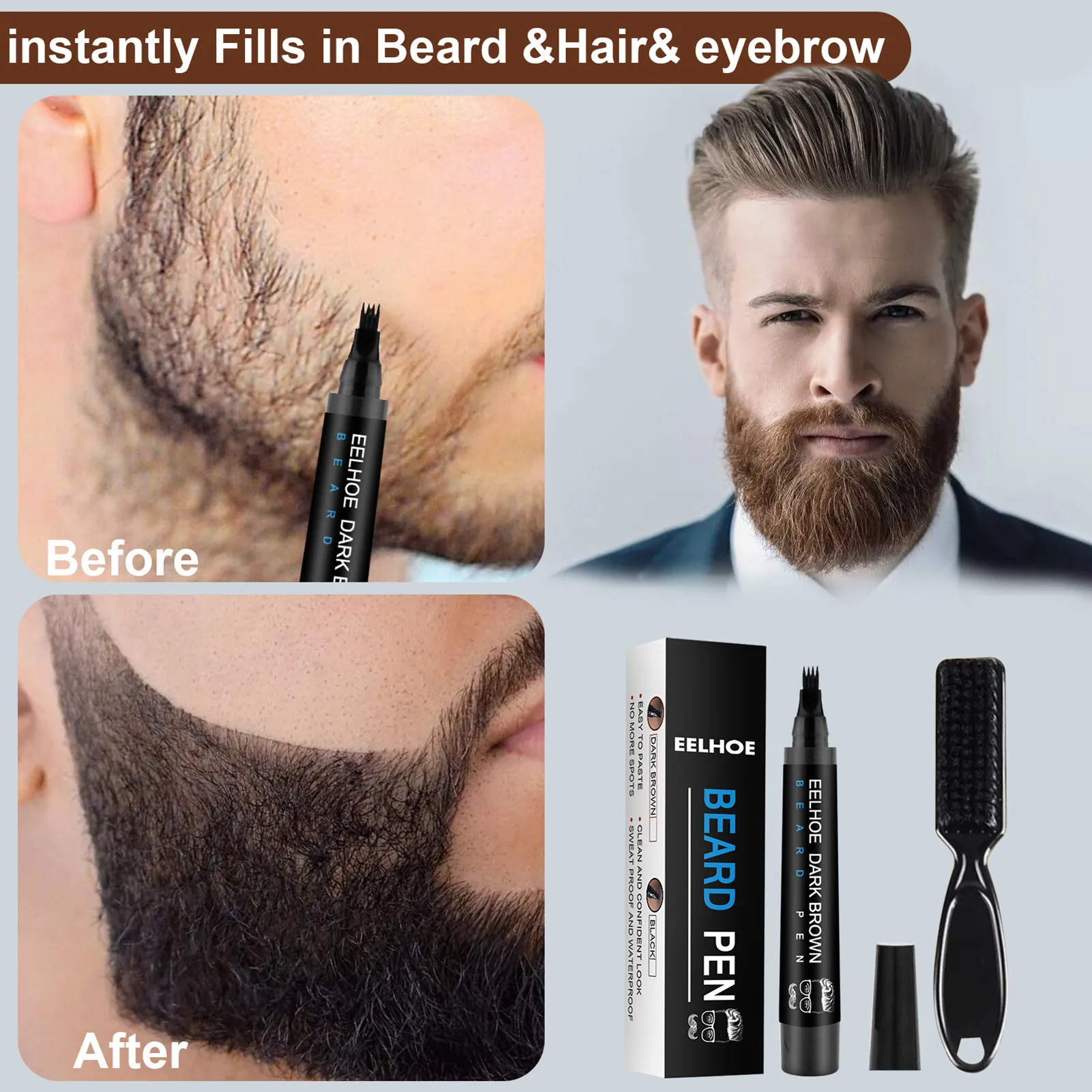 

Beard Pen Beard Filler Pencil And Brush Beard Enhancer Waterproof Sweat Proof Moustache Coloring Shaping Tools Hair Pencil