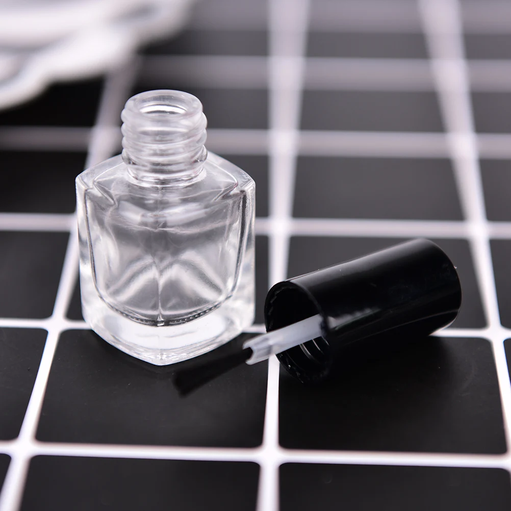 1pcs Empty Glass Nail Polish Bottle Cosmetic Square Oil Bottles Containers 5ML Transparent With A Lid Brush | Красота и здоровье