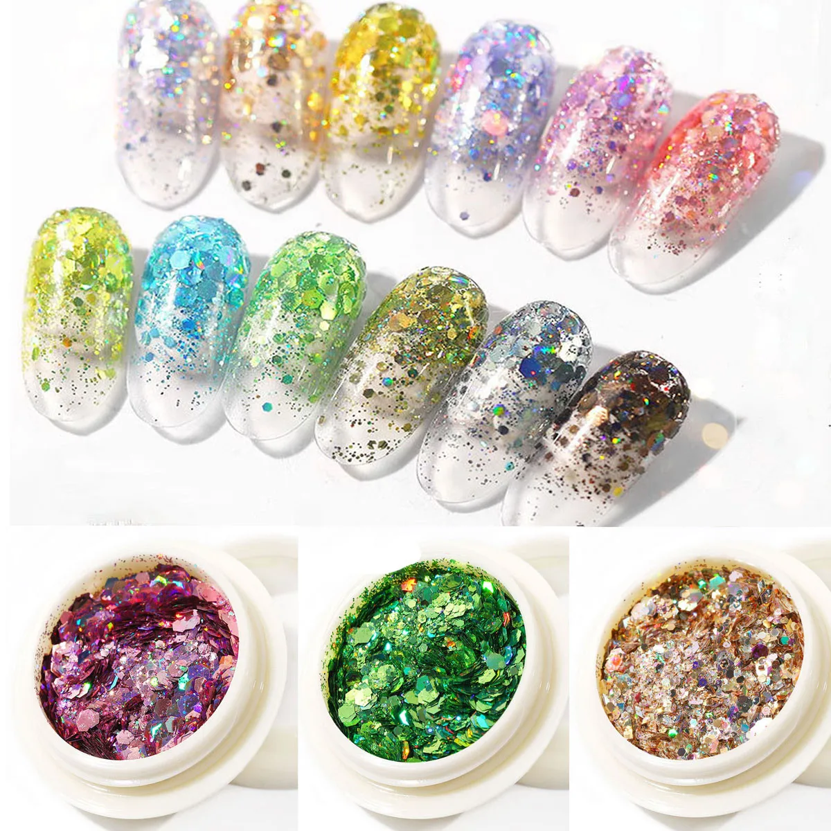 Гексагональная пудра для ногтей 6 коробок лазерный блеск Русалка блестки