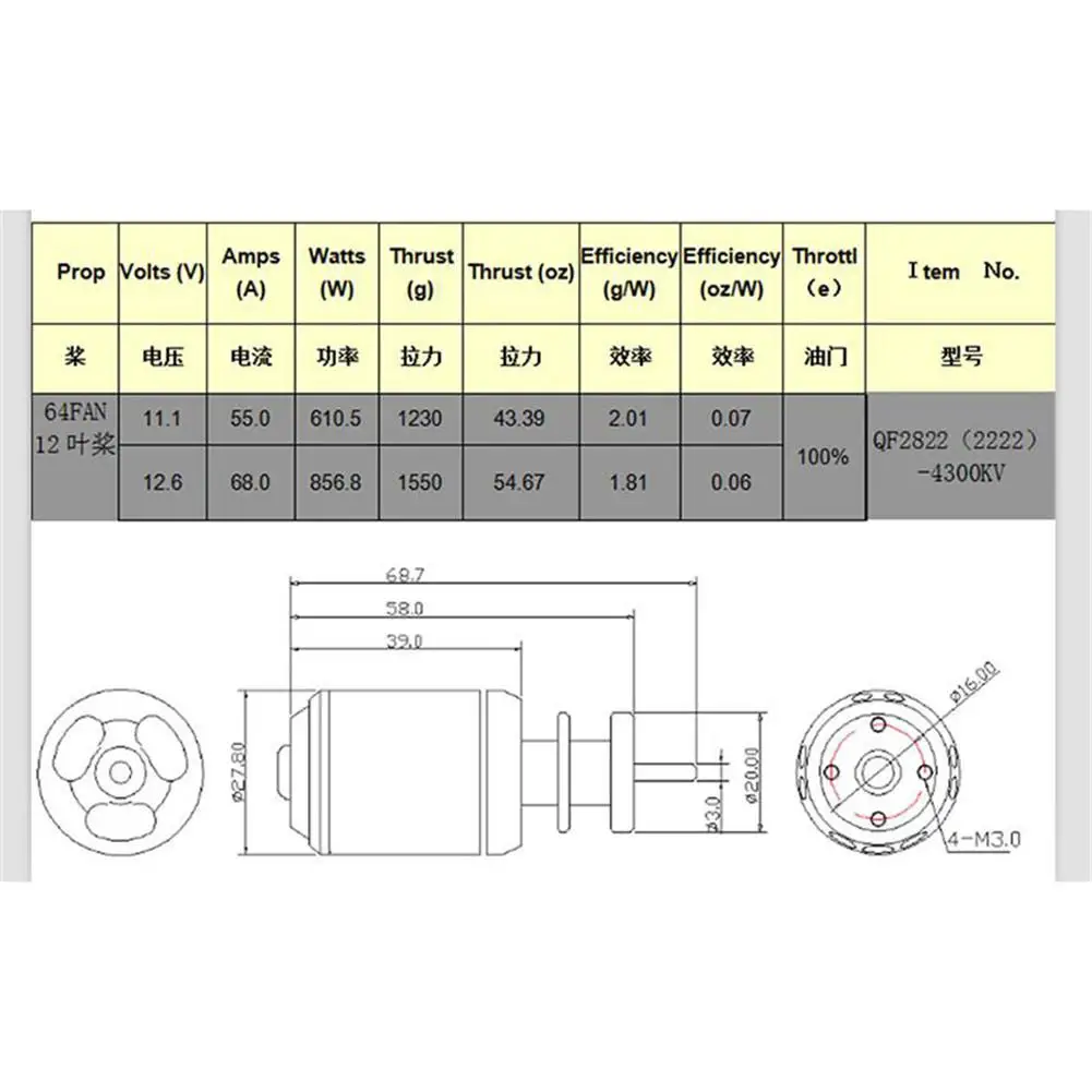 Kuulee QX-Motor new 64mm EDF 12 leaf set QF2822-4300kv 3s upgrade section edf 64mm ducted fan