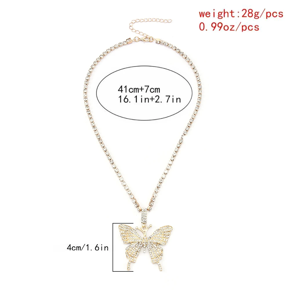 

New Fashion Butterfly Pendant Necklace Rhinestone Chain Women Bling Crystal Choker Statement Necklace for Women Christmas Gift