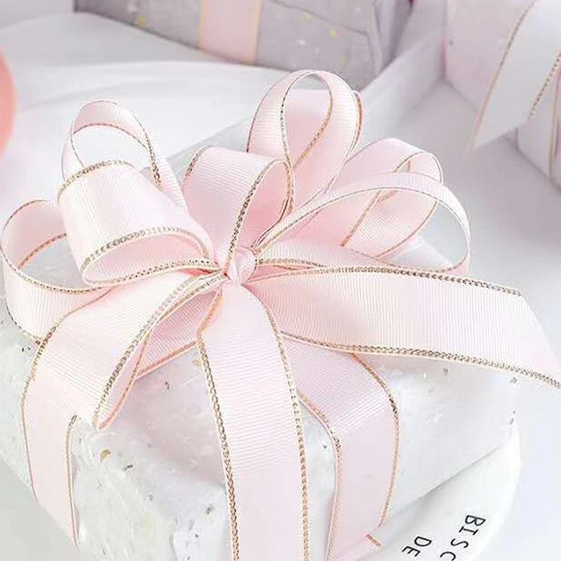 5 ярдов 10/15/25/38 мм двусторонний золотой ободок Grosgrain ленты DIY Подарочная коробка