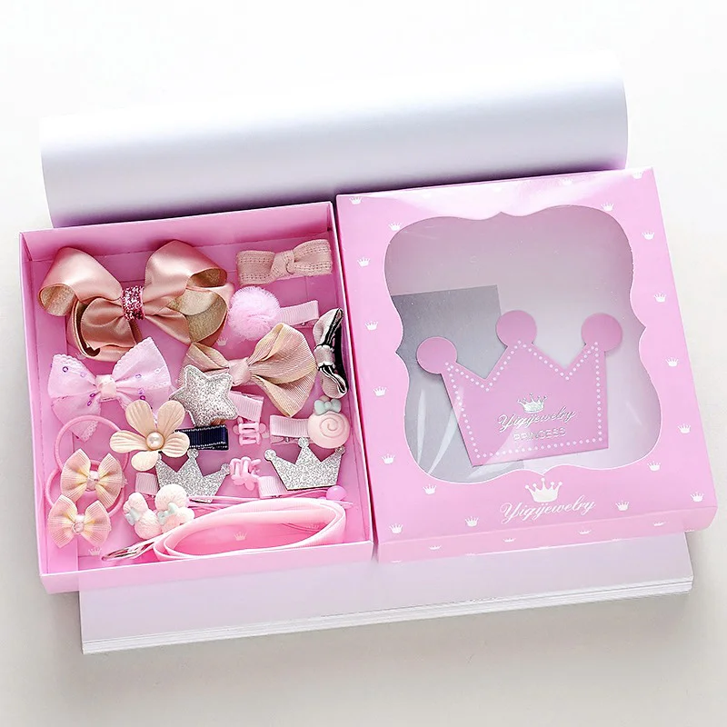 Pink series 18 шт./компл. милые девушки Заколки для волос красного цвета с бантом из ленты на каблуке высотой BB цветочным зажимом в мультипликационном стиле когти резинки для волос заколки весь подарочный набор для девочек - Цвет: Pink series