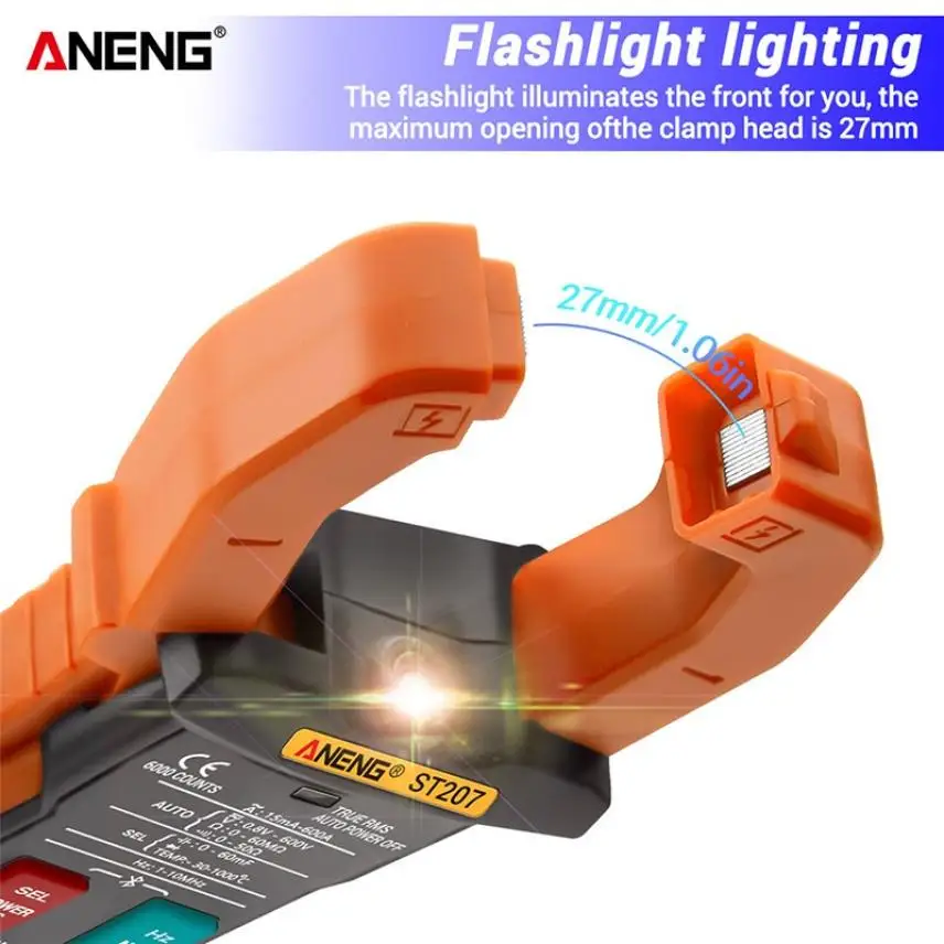 

ANENG-ST207 Bluetooth Digital Multimeter Clamp Meter 6000 True RMS DC / Voltage Tester